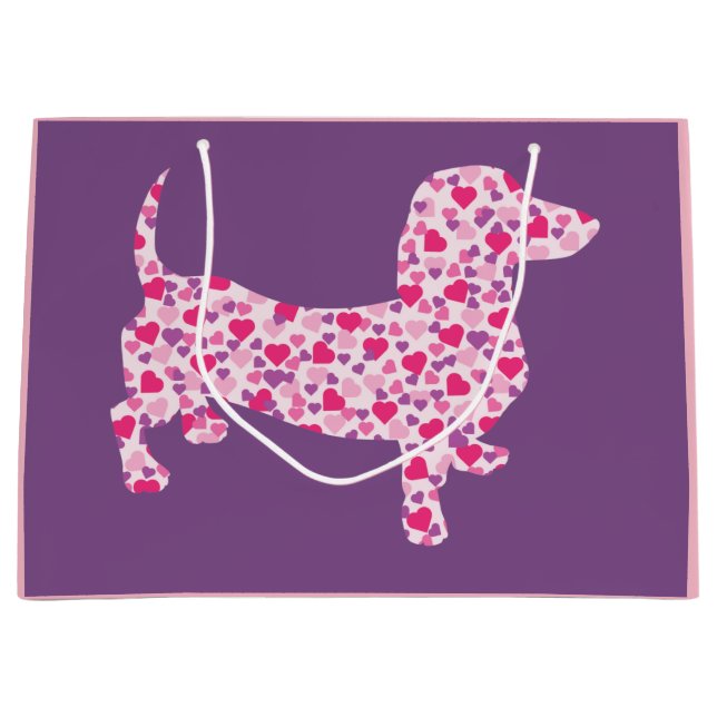 Grand Sac Cadeau Coeurs roses Dachshund (Devant)