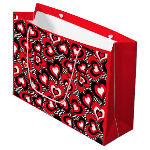 Grand Sac Cadeau Coeurs, rouge, noir, blanc, Saint Valentin. Grand