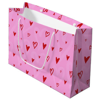 Grand Sac Cadeau Coeurs rouges mignons sur arrière - plan rose