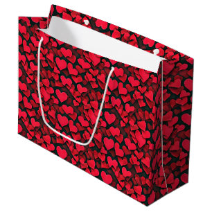 Grand Sac Cadeau Coeurs rouges sur la valentine noire