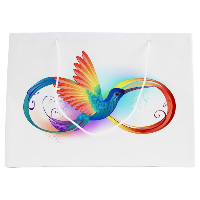 Grand Sac Cadeau Colibri arc-en-ciel avec symbole Infinity (Devant)
