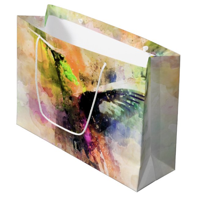 Grand Sac Cadeau Colibri d'aquarelle (Devant Angle)