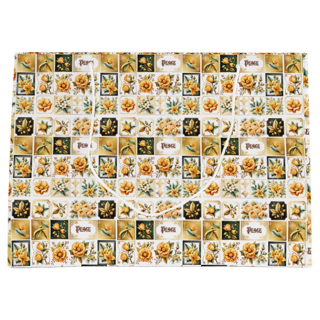 Grand Sac Cadeau Collage de Noël en or (Devant)