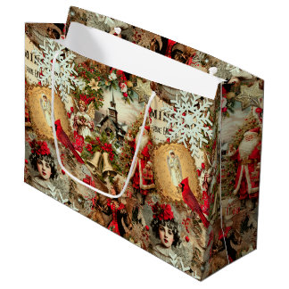 Grand Sac Cadeau Collage de trésors de Noël victoriens