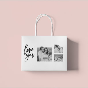 Grand Sac Cadeau Collage moderne Couple Photo & Love You Beauté Cad
