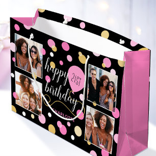 Grand Sac Cadeau Collage photo personnalisé Anniversaire rose