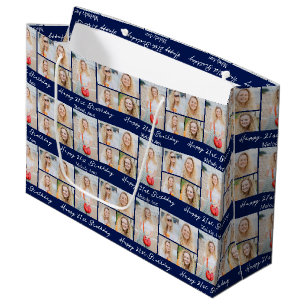 Grand Sac Cadeau Collage Photo Personnalisé Joyeux Anniversaire Ble