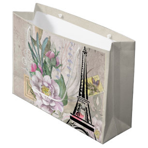 Grand Sac Cadeau Collage vintage et tour Eiffel
