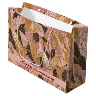 Grand Sac Cadeau Collection de Feuilles de Boho Rouge Rose Populair
