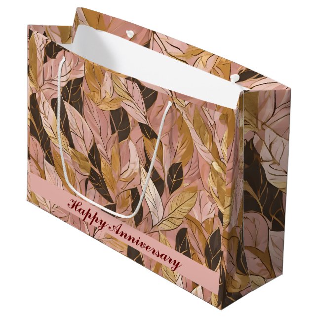 Grand Sac Cadeau Collection de Feuilles de Boho Rouge Rose Populair (Devant Angle)