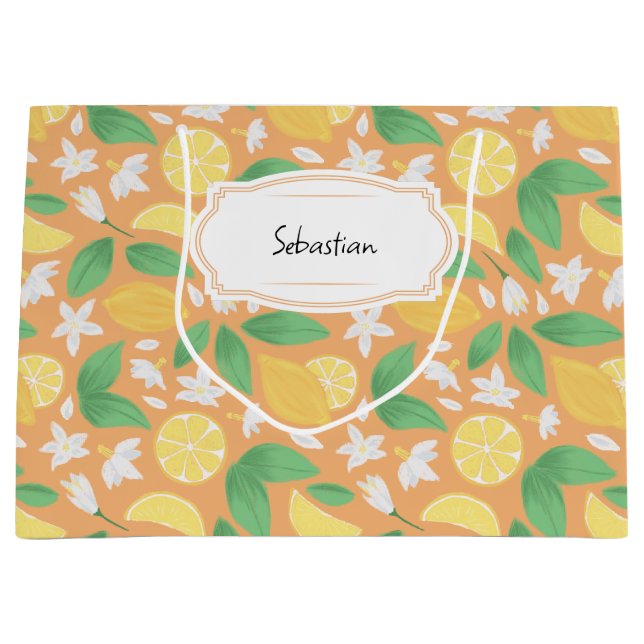 Grand Sac Cadeau Collection de Motifs de paniers de fruits - Citron (Devant)