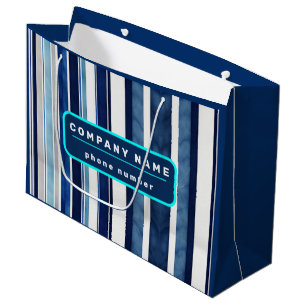 Grand Sac Cadeau Collection Rayures de Bateau Populaire Bleu Marine