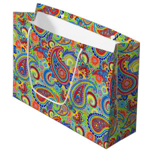 Grand Sac Cadeau Coloré ethnique Paisley Motif papier de tissus