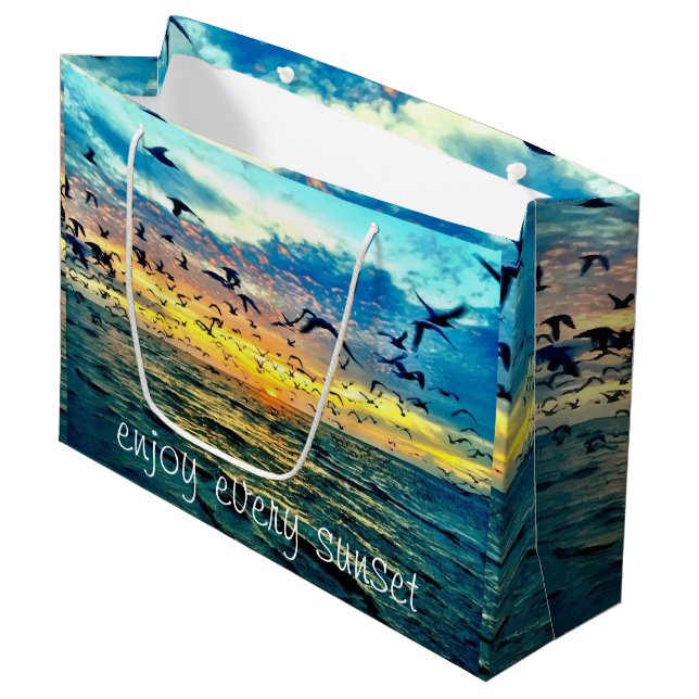 Grand Sac Cadeau Coloré Ocean Sunset Imprimer (Devant Angle)