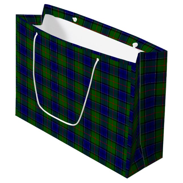 Grand Sac Cadeau Colquhoun tartan bleu vert plaid (Devant Angle)