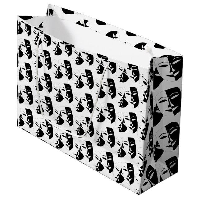 Grand Sac Cadeau Comédie Tragédie Black and White Theatre Masque La (Devant Angle)