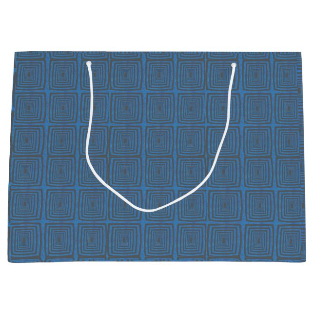 Grand Sac Cadeau Concentric Wavy Squares on a mottled blue paintbox (Devant)