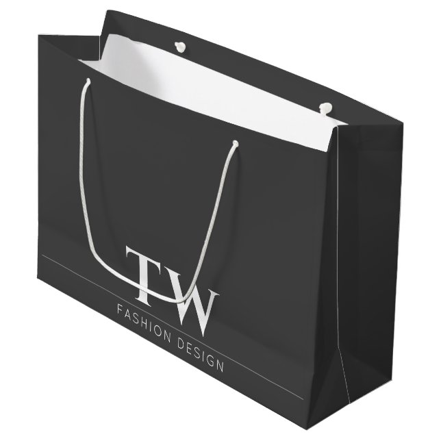 Grand Sac Cadeau Concepteur de mode Noir (Devant Angle)