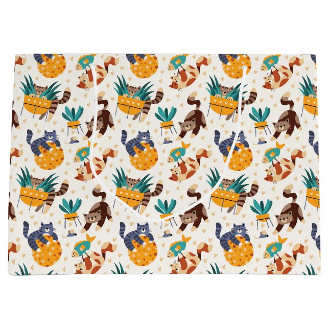 Grand Sac Cadeau Conception Amoureux des chats joueuse (Devant)