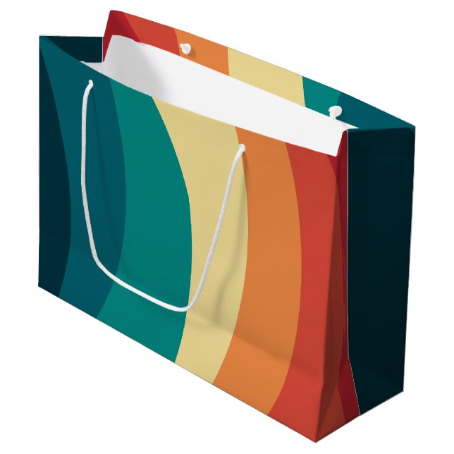 Grand Sac Cadeau Conception de courbes colorées de style rétro (Devant Angle)