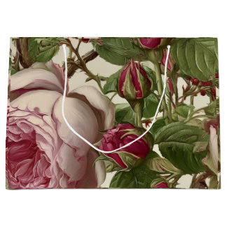 Grand Sac Cadeau Conception de fleurs botaniques de pivoines