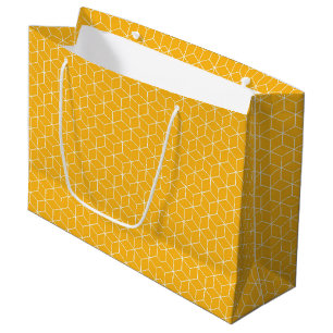 Grand Sac Cadeau Conception de motif de cube hexagonal jaune vibran