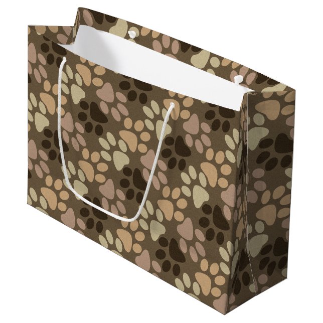 Grand Sac Cadeau Conception d'empreinte de patte (Devant Angle)