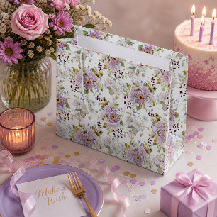 Grand Sac Cadeau Conception florale de fleurs sauvages roses à l'aq