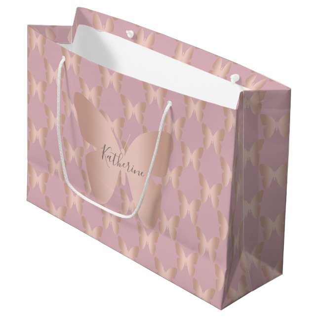 Grand Sac Cadeau Conception rose élégante et moderne de papillon (Devant Angle)