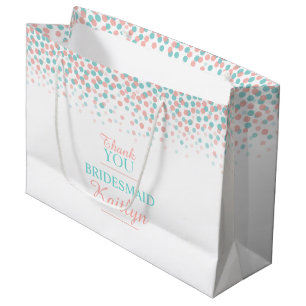 Grand Sac Cadeau Confetti points turquoise corail orange mariage sa