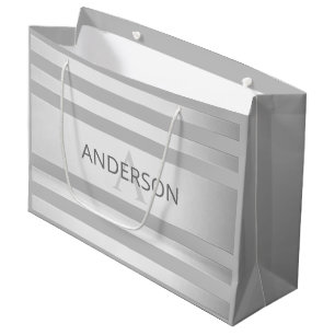 Grand Sac Cadeau Contemporain Faux Argent Ombré Rayures & Gris