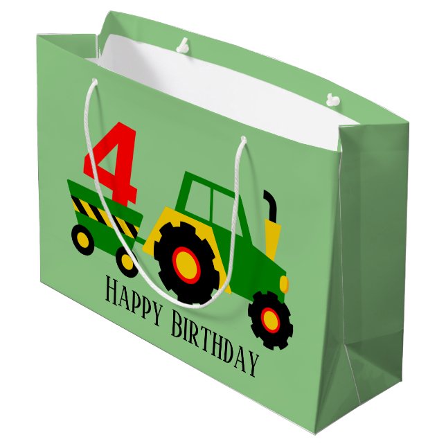 Grand Sac Cadeau cool âge 4 tracteur fête d'anniversaire  (Dos Angle)