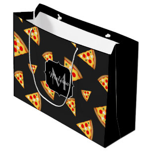 Grand Sac Cadeau Cool et amusante pizza tranches motif Monogram