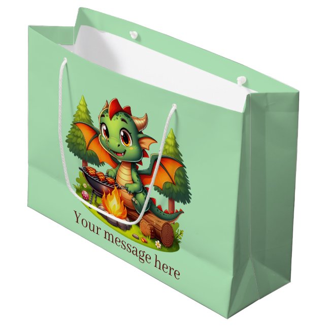 Grand Sac Cadeau Cool Grilling Dragon ajouter du texte (Devant Angle)