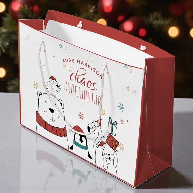 Grand Sac Cadeau Coordinateur Chaos Animaux de Noël Personnalisé (Créateur téléchargé)