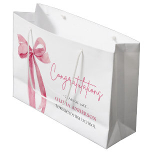 Grand Sac Cadeau Coquette Bow rose Félicitations à l'obtention du d