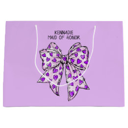 Grand Sac Cadeau Coquette Whimsical Bow Coeur pourpre et lavande