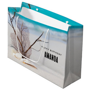 Grand Sac Cadeau Coquillages blancs sur une plage tropicale Anniver