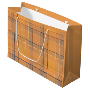 Grand Sac Cadeau Corail, orange, tartan brun plaid. jeter l'oreille