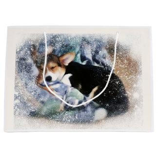 Grand Sac Cadeau Corgi chiot dormant