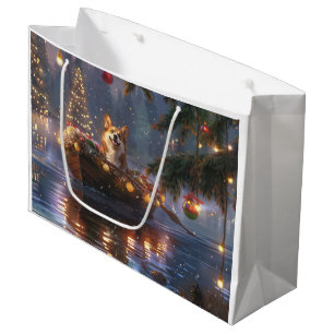 Grand Sac Cadeau Corgi Christmas Festive Voyage