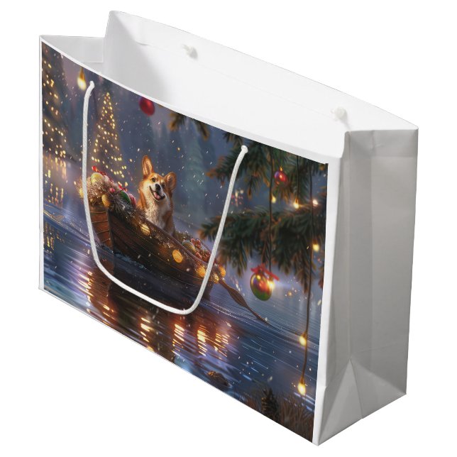 Grand Sac Cadeau Corgi Christmas Festive Voyage (Devant Angle)