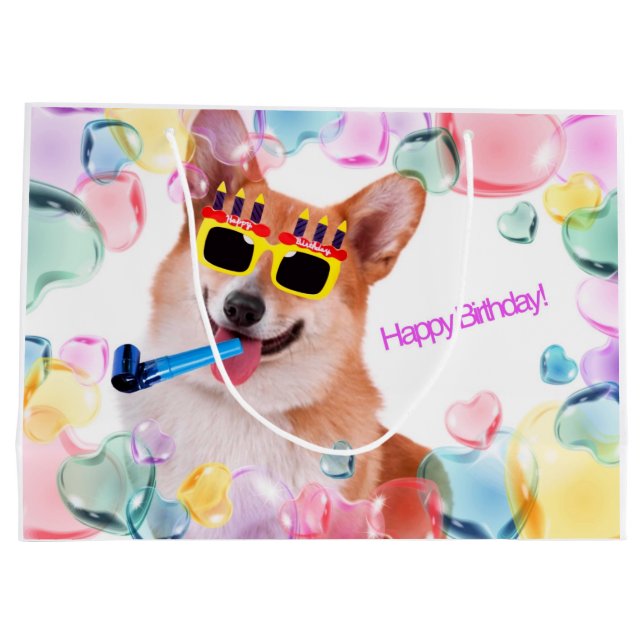 Grand Sac Cadeau Corgi de joyeux anniversaire (Dos)