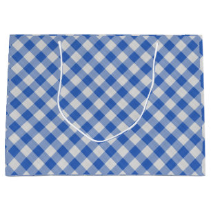 Grand Sac Cadeau Cornflower Blue En vichy Plaid À damiers Motif