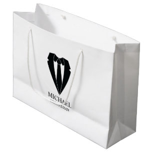 Grand Sac Cadeau Costume Mariage noir et Cravate Groomsmans personn