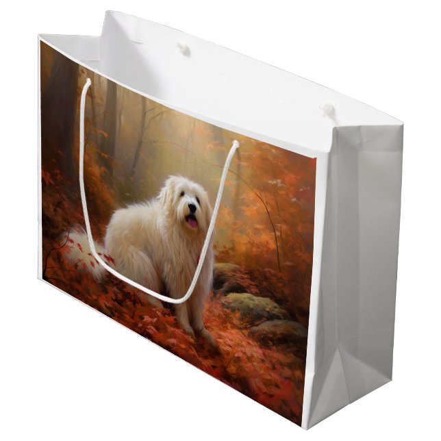 Grand Sac Cadeau Coton De Tulear en automne Leaves automne Inspire (Devant Angle)