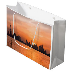 Grand Sac Cadeau Coucher de soleil sur une ville balnéaire - aquare