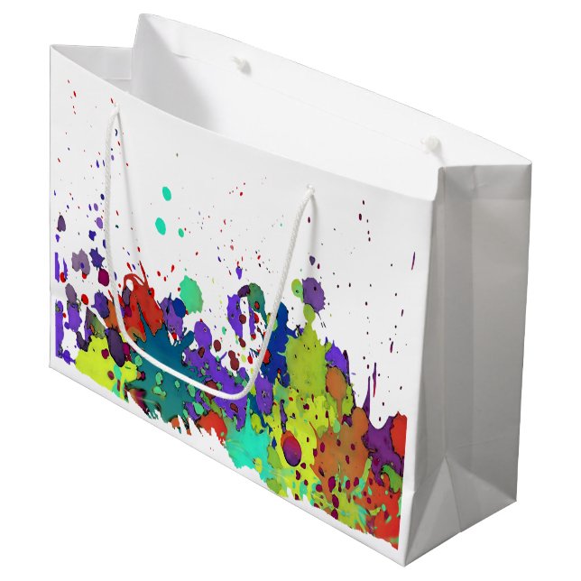 Grand Sac Cadeau COULEUR FUNNY SPLASH I + votre backgr. & idées (Devant Angle)