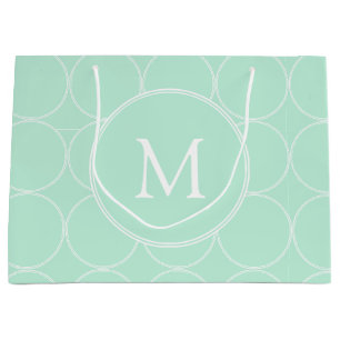 Grand Sac Cadeau Couleur Vert Menthe Monogramme Tendance Élégant Mo