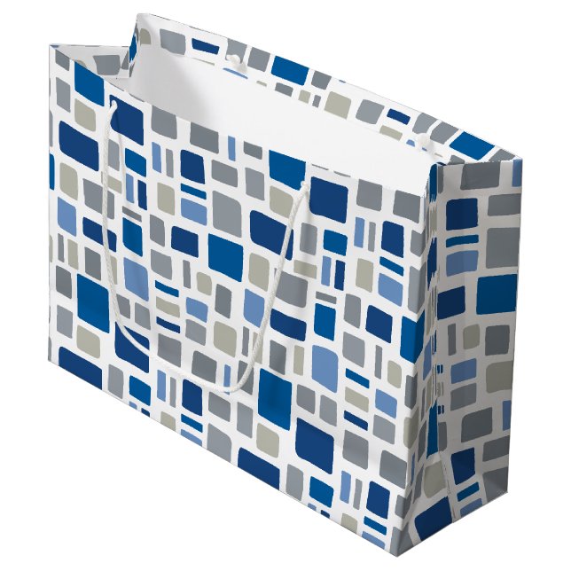 Grand Sac Cadeau Couleurs cool bleu et gris Carrés et rectangles (Devant Angle)